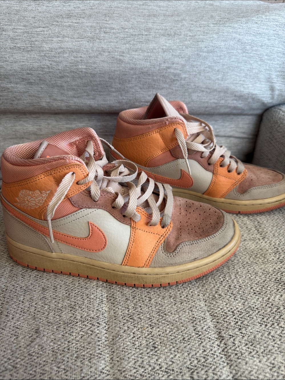 Women’s Air Jordan 1 Mid Apricot Orange Pastel Sneakers (Size 7.5)